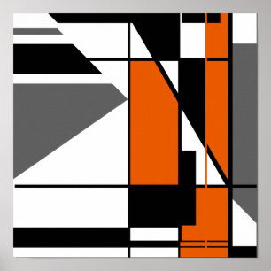 Oranje Grijs Zwart Mozaïekachtig Abstract Ontwerp Poster