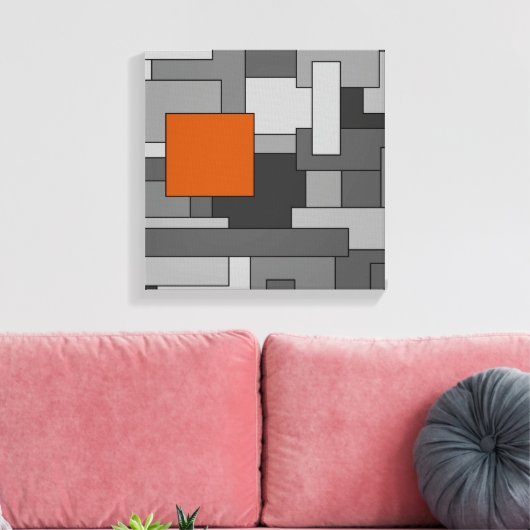 Oranje Grijze Abstracte Geometrische Kunst Canvas Afdruk (Insitu (Woonkamer))