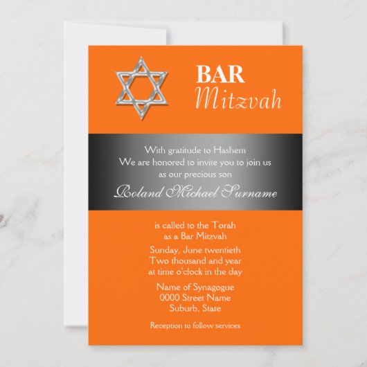 Oranje grijze bar mitzvah viering kaart (Voorkant)