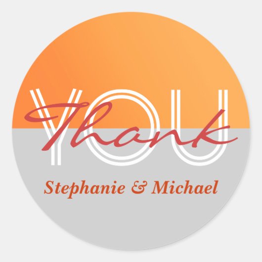 Oranje grijze bruiloft dank u ronde sticker (Voorkant)