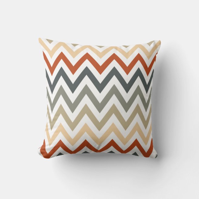 Oranje grijze Chevron Geometrische Design Kleur Kussen (Voorkant)