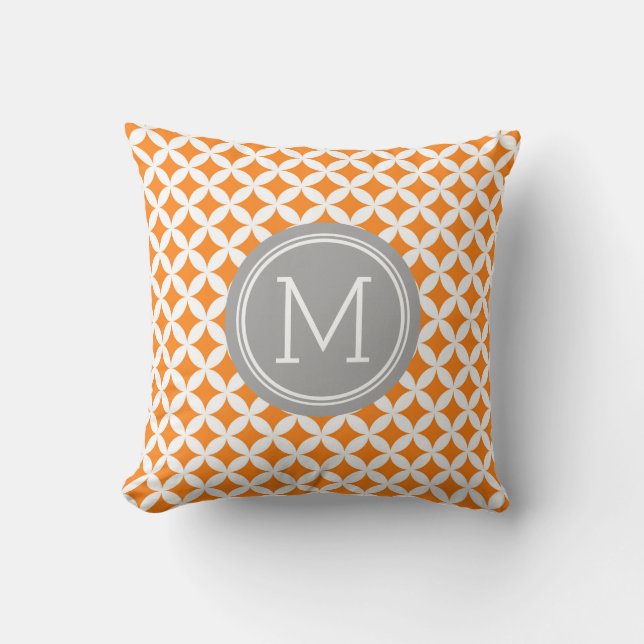 Oranje grijze cirkels Monogram Decoratief Pillow Kussen (Voorkant)