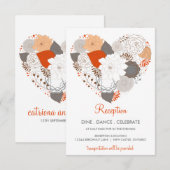 Oranje grijze hartbloemen bruiloftsontvangstkaart informatiekaartje (Voorkant / Achterkant)