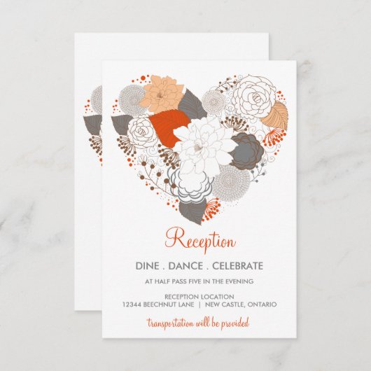 Oranje grijze hartbloemen Weddenschap Kaart (Voorkant / Achterkant)