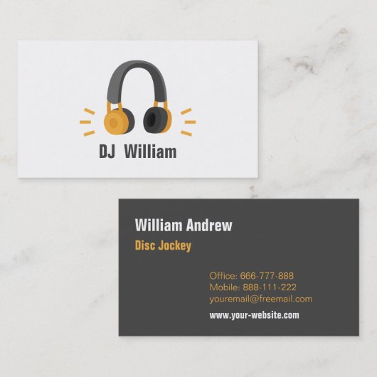 Oranje Grijze Hoofdtelefoon DJ Disc Jockey Visitekaartje (Voorkant / Achterkant)