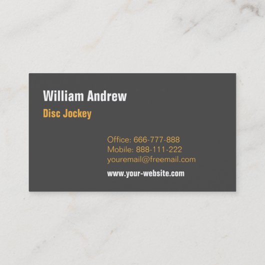 Oranje Grijze Hoofdtelefoon DJ Disc Jockey Visitekaartje (Achterkant)