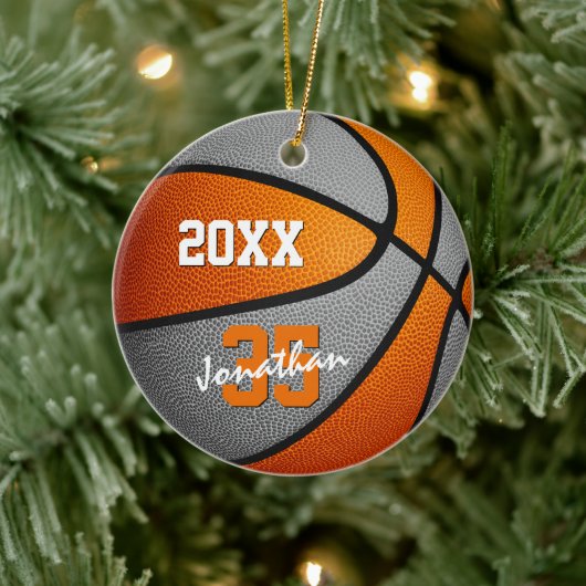 oranje grijze jongens basketbalteam keramisch ornament (Boom)