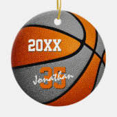 oranje grijze jongens basketbalteam keramisch ornament (Voorkant)