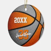oranje grijze jongens basketbalteam keramisch ornament (Links)