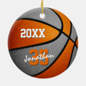 oranje grijze jongens basketbalteam keramisch ornament (Achterkant)