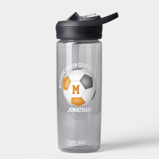 Oranje Grijze School Club Team Kleuren Voetballer Waterfles (Links)