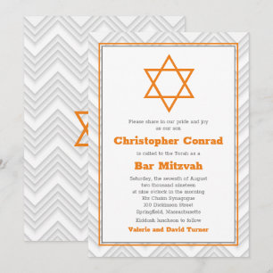 Oranje grijze, traditionele balk Mitzvah Kaart