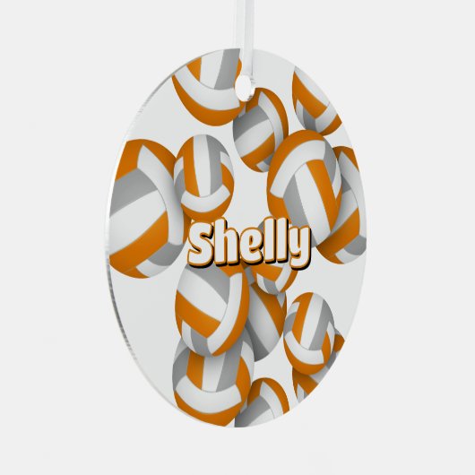 oranje Grijze Volleyballen W Atleet Naam Keepsake Metalen Ornament (Voorkant Rechts)