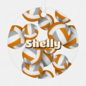 oranje Grijze Volleyballen W Atleet Naam Keepsake Metalen Ornament (Voorkant)