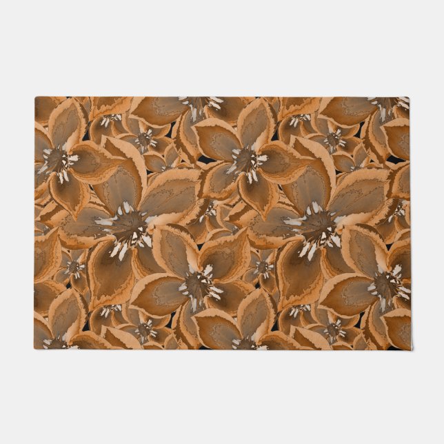 Oranje, grijze waterverf bloemen. deurmat (Voorkant)