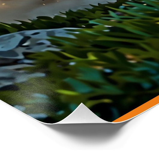 Oranje grindwagen in de bergen perfect poster (Hoek)