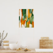 Oranje Groen Aquarel Schilderen Poster (Keuken)