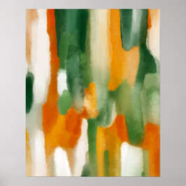 Oranje Groen Aquarel Schilderen Poster
