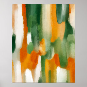 Oranje Groen Aquarel Schilderen Poster