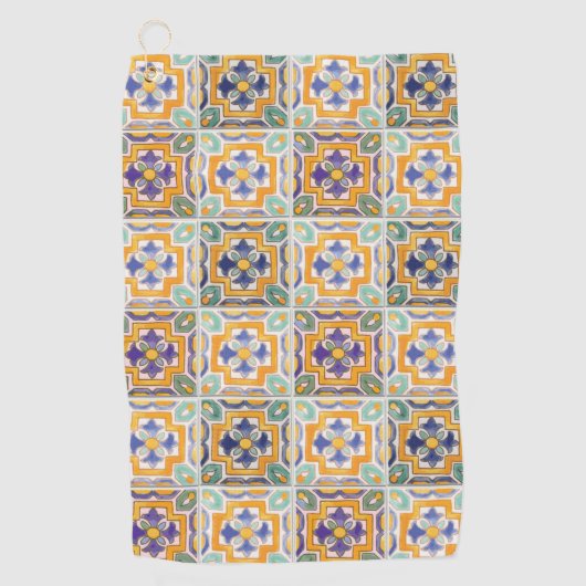 Oranje-groen-blauw Tegel golfhanddoek (Voorkant)