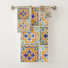 Oranje-groen-blauw Tegel handdoek