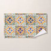 Oranje-groen-blauw Tegel handdoek (Handdoek)