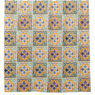 Oranje-groen-blauw Tile Shower Curtain Douchegordijn