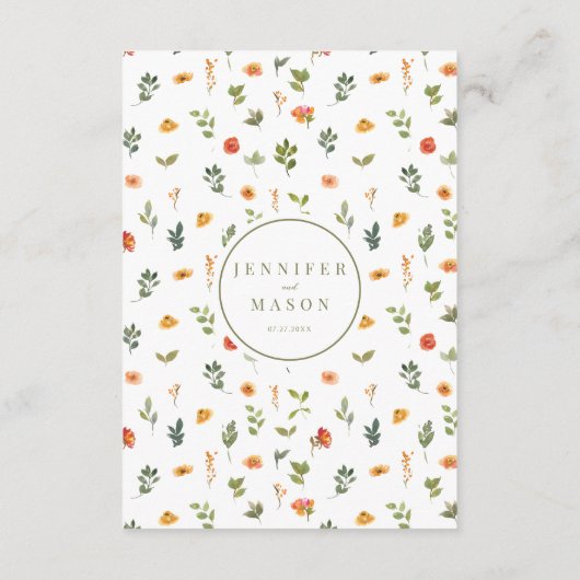 Oranje groen bloemenrustiek bruiloft details Kaart (Achterkant)