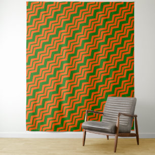 Oranje Groen Chevron Zigzag Ontwerp Wandkleed