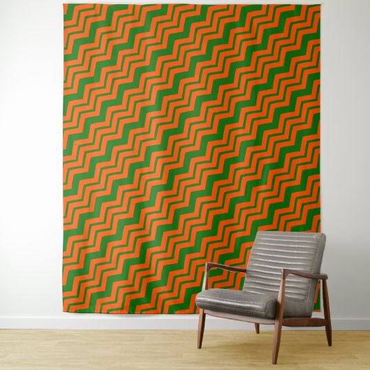 Oranje Groen Chevron Zigzag Ontwerp  Wandkleed (In situ)