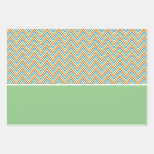 Oranje Groen en Blauw Chevron Inpakpapier Vel