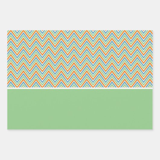Oranje Groen en Blauw Chevron Inpakpapier Vel (Voorkant)
