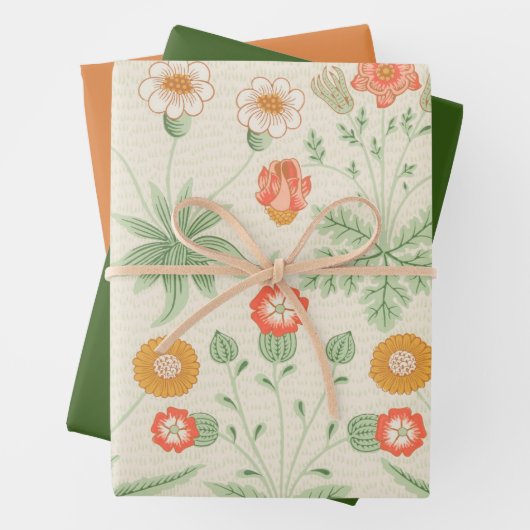 Oranje, groen en Daisy Pattern Inpakpapier Vel (In situ)