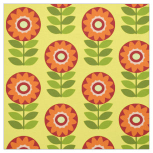 Oranje, groen en geel retro bloemenpatroon stof