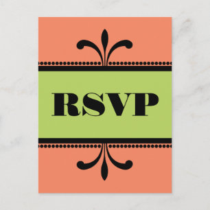 Oranje/groen Fancy Art Deco RSVP-Briefkaart Uitnodiging Briefkaart