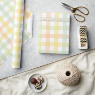 Oranje Groen Geel Blauw Gingham Patroon Cadeaupapier