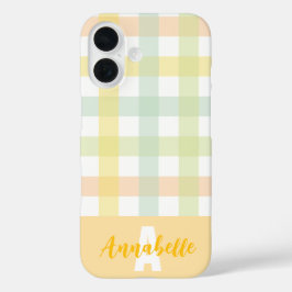 Oranje Groen Geel Blauw Pastel Gingham Monogram iPhone 16 Hoesje