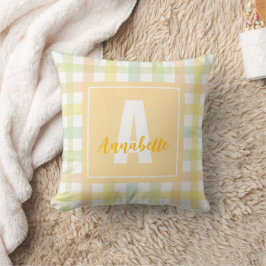 Oranje Groen Geel Blauw Pastel Gingham Monogram Kussen