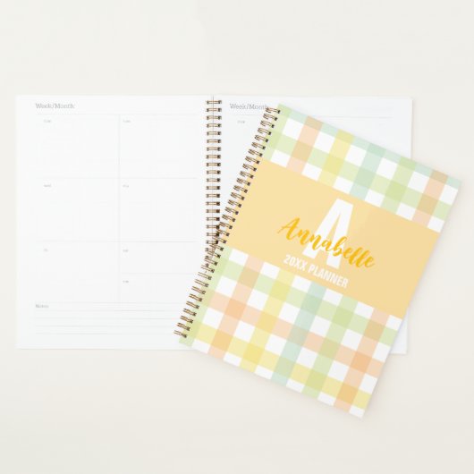 Oranje Groen Geel Blauw Pastel Monogram Gingham Planner (Display)