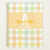 Oranje Groen Geel Blauw Pastel Monogram Gingham Planner (Voorkant)