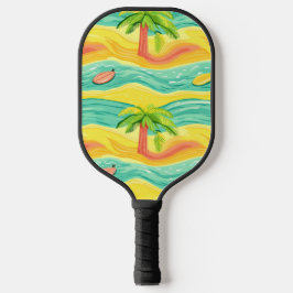 ORANJE GROEN GEEL ZOMER GOLVEN & PALMBOMEN PICKLEBALL PADDLE