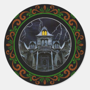 Oranje Groen Gehakt Huis Halloween Ronde Sticker