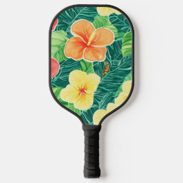 ORANJE GROEN GELE TROPISCHE BLOEMEN & BLADEREN PICKLEBALL PADDLE