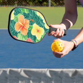 ORANJE GROEN GELE TROPISCHE BLOEMEN & BLADEREN PICKLEBALL PADDLE