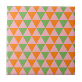 Oranje Groen Geometrisch Driehoekpatroon Tegeltje