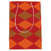 Oranje groen geruit diamantpatroon medium cadeauzakje (Voorkant)