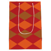 Oranje groen geruit diamantpatroon medium cadeauzakje (Achterkant)