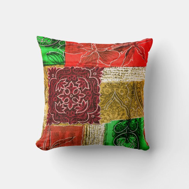 Oranje Groen Gold Patchwork  Fabric Pattern Kussen (Voorkant)