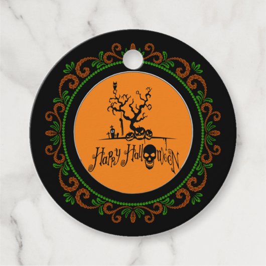 Oranje Groen Happy Halloween Grave Yard Bedankjes Labels (Voorkant)