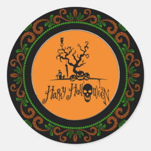 Oranje Groen Happy Halloween Grave Yard Ronde Sticker
